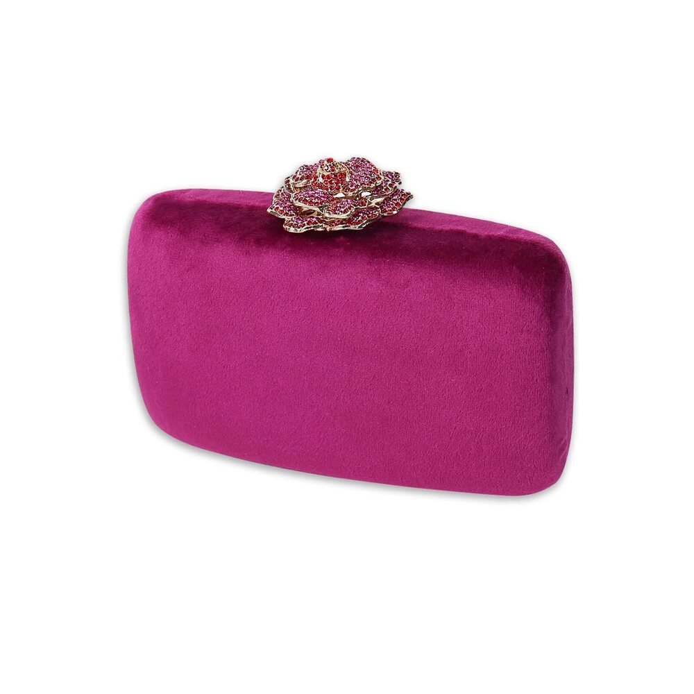 3698 Velvet Clutch Bag Diamond Flower Lock Evening Bag Sparkly Rhinestone